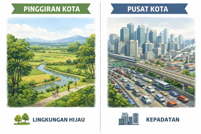 kualitas lingkungan perumahan pinggiran vs tengah kota