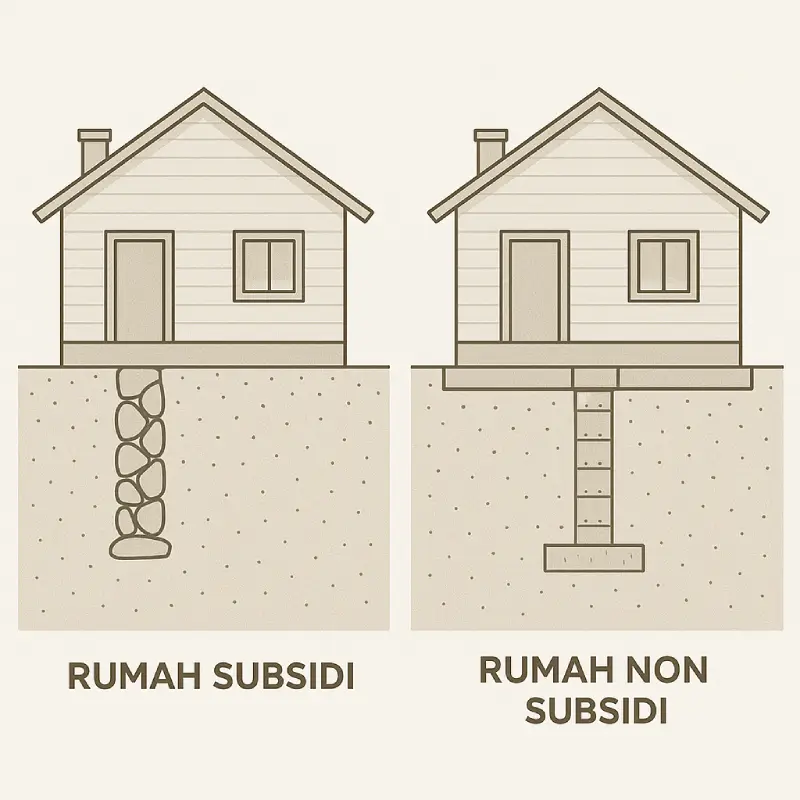 perbedaan spesifikasi teknis rumah subsidi dan rumah non subsidi pada struktur bangunan