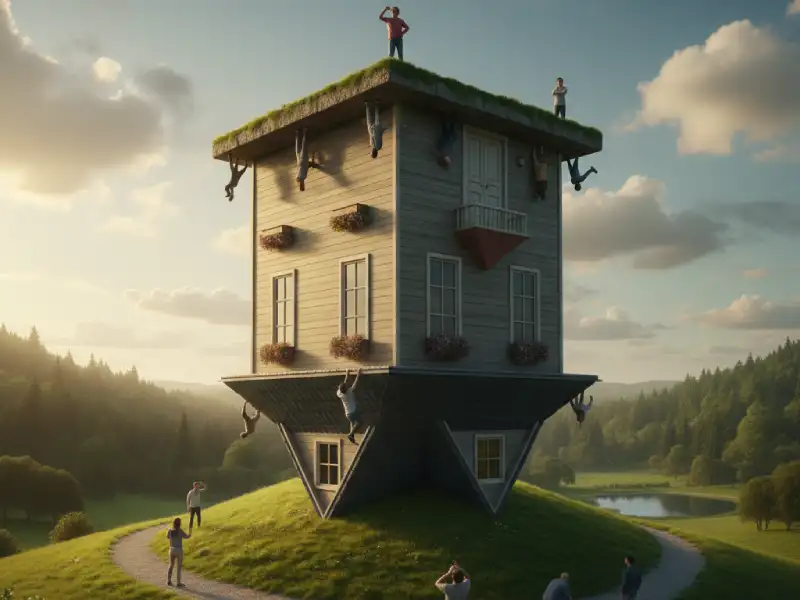 Menjelajahi 7 Bentuk Rumah Paling Aneh di Dunia rumah terbalik Upside Down House